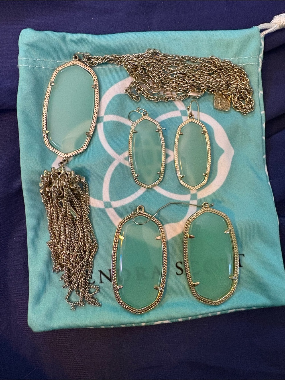Vintage Kendra Scott 2 pair Green Glass Drop Earrings & Necklace Set